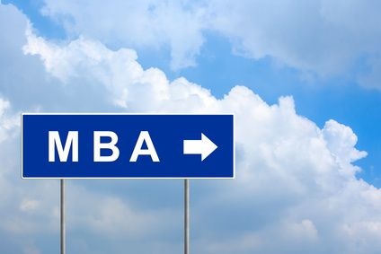 MBA or Master of Business Administration on blue road sign